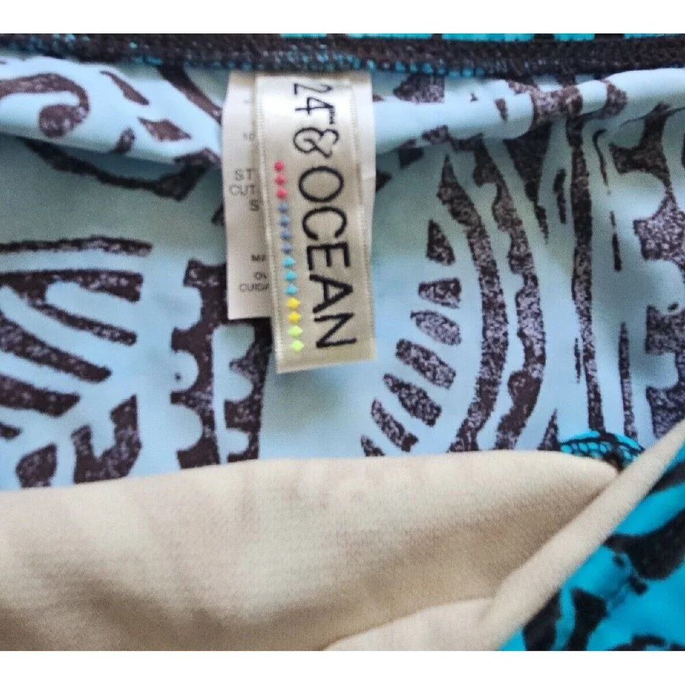 NWT 24th & Ocean Turquoise Brown Mid Waist Skirted Hipster Bikini Swim Bottom XL - Picture 4 of 10